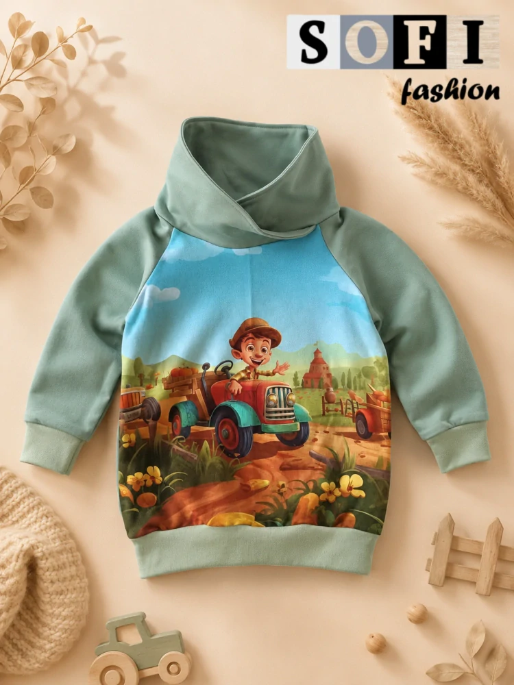 Dětská mikina - Kluk na taktůrku, zelená