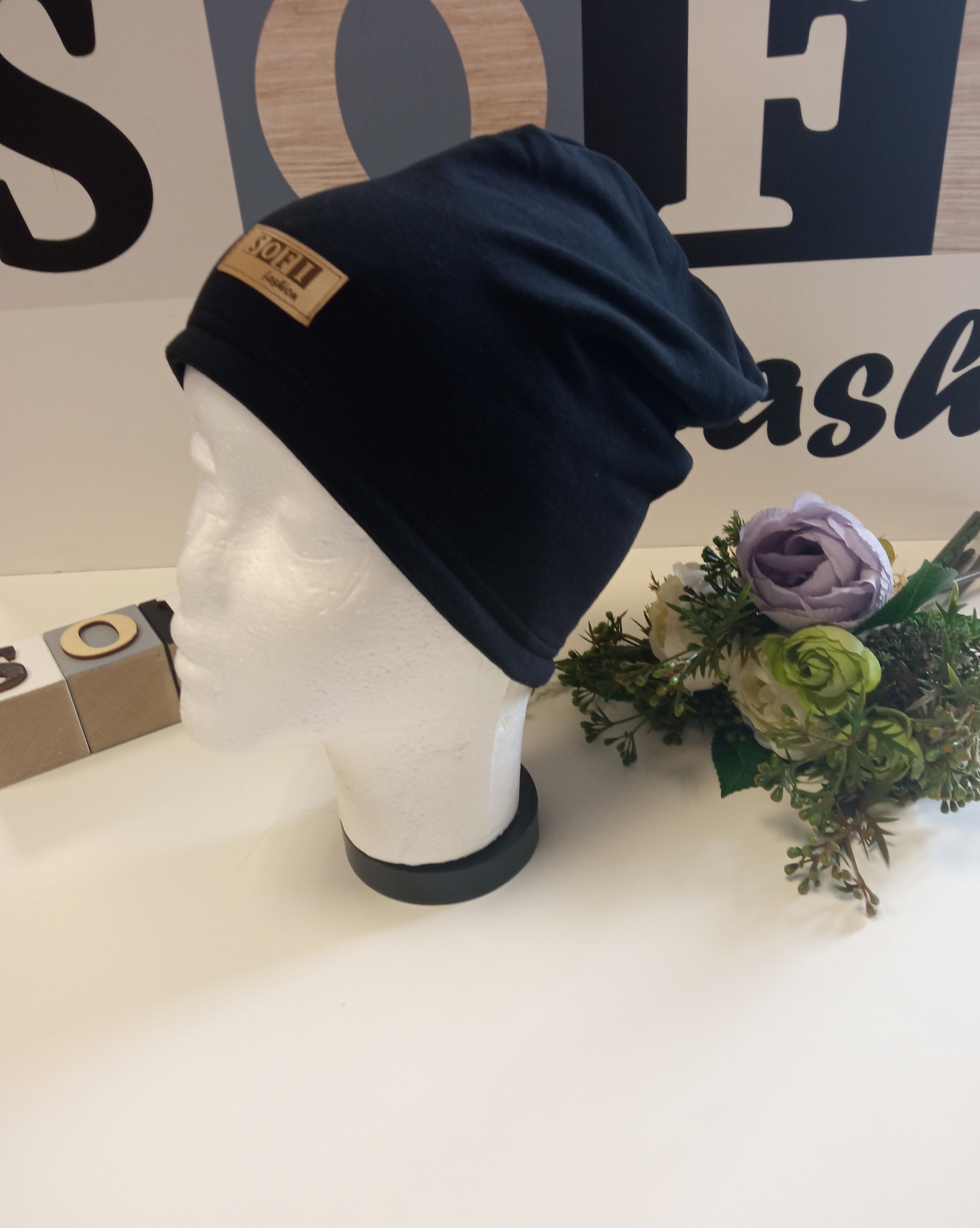 Čepice jednovrstvá - černá / bílé rybičky