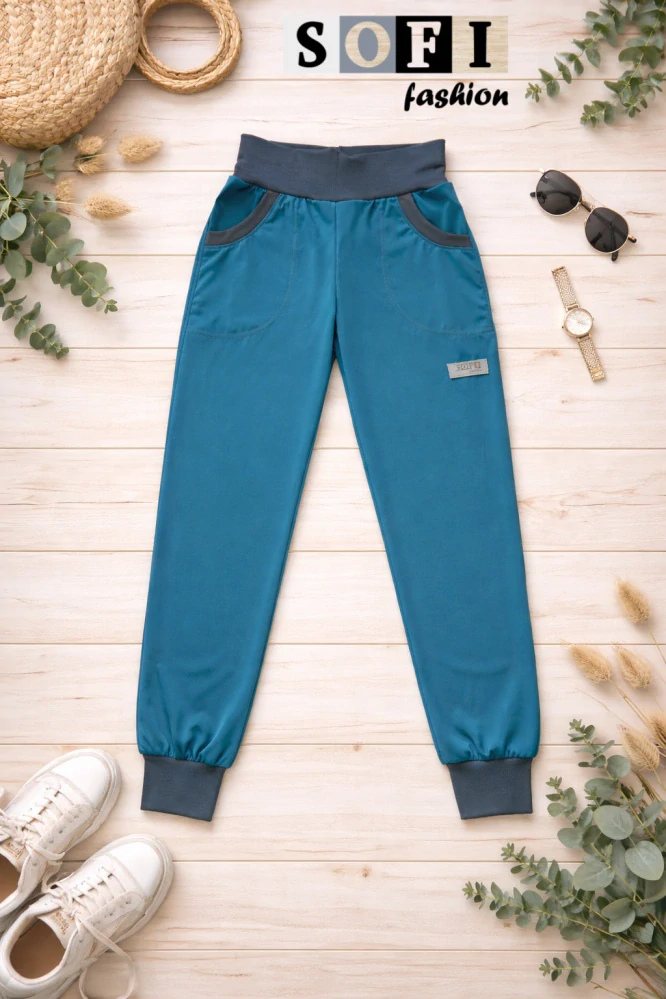 Softshelové letní kalhoty - tyrkysové, doplněné šedým nápletem
