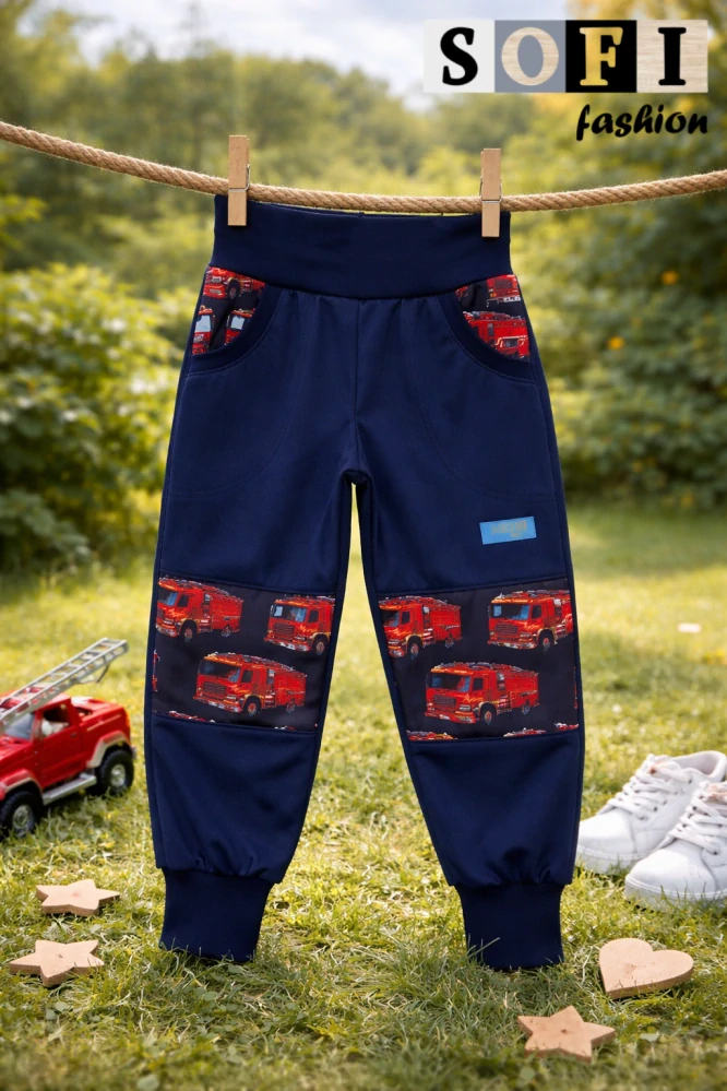 Letní dětské softshellové kalhoty - tm.modré/hasiči