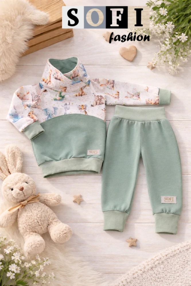 Dětská mikina se zvířátky - jemná zelená 