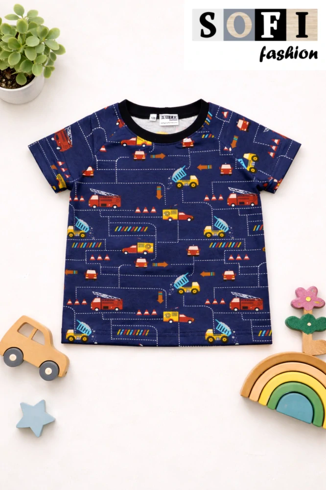 Dětské tričko s auty a bagry | bavlněné tričko pro kluky – stavební motiv