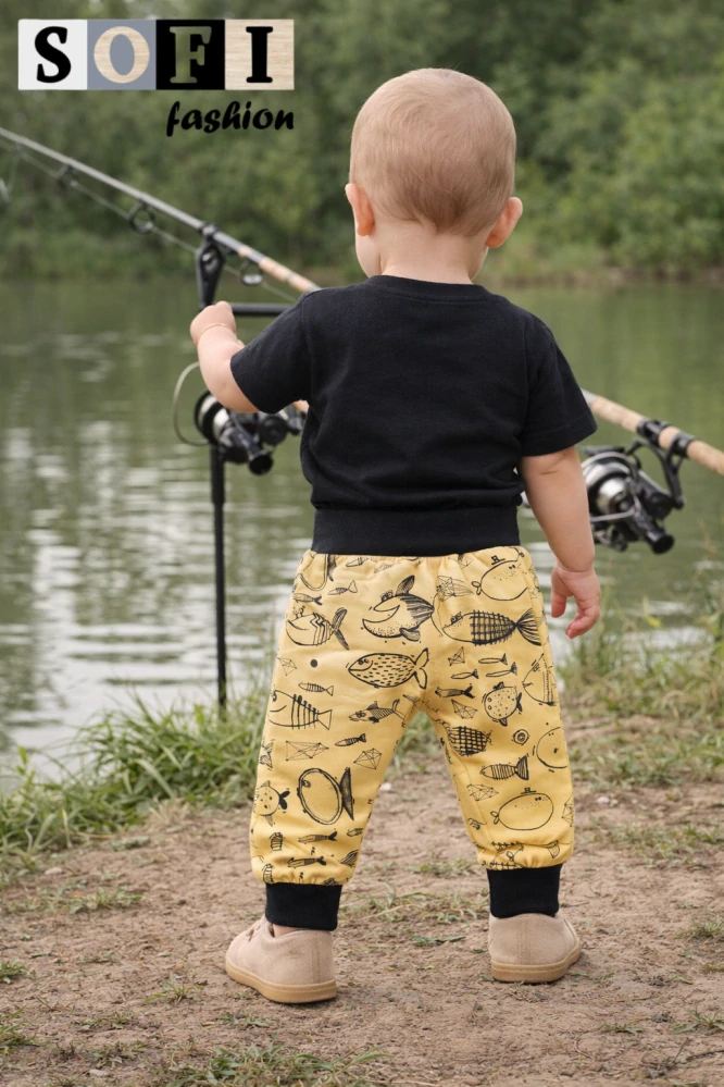 Dětské tepláčky s potiskem rybiček 🐟 | pohodlné bavlněné kalhoty pro děti 👶