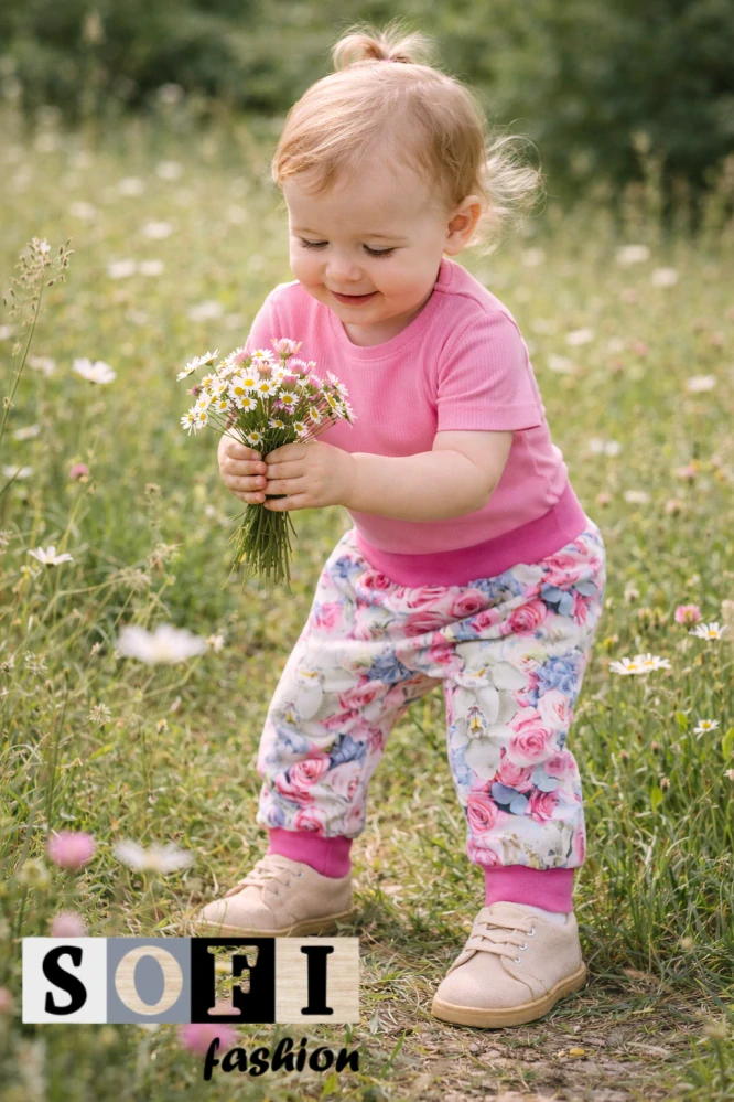 Dětské tepláky s květinovým vzorem 🌸 | bavlněné pohodlné kalhoty pro holčičky 👶