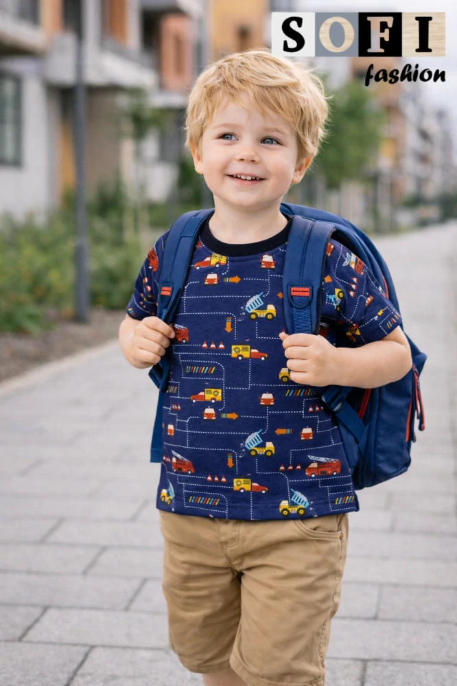 Dětské tričko s auty a bagry | bavlněné tričko pro kluky – stavební motiv