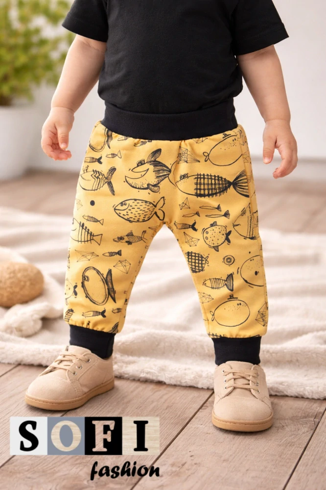 Dětské tepláčky s potiskem rybiček 🐟 | pohodlné bavlněné kalhoty pro děti 👶