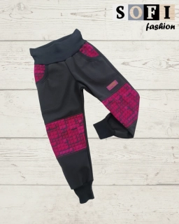 Zimní softshellové kalhoty - černé s růžovými kostičkami lego