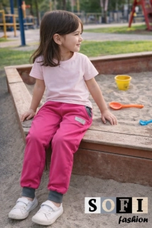 Letní dětské softshellové kalhoty - růžové, doplněné šedým nápletem