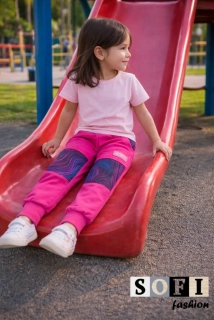 Letní dětské softshellové kalhoty - růžové/abstrakttem