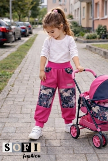 Letní dětské softshelové kalhoty - růžové s jednorožci 