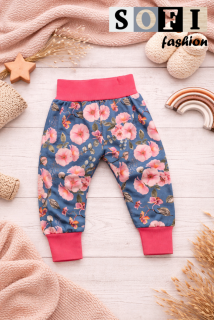 Dětské tepláčky - květy sakury na ocelové modré