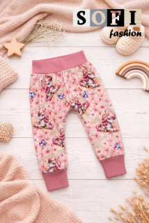 Dětské tepláčky - jednorožec, starorůžový náplet