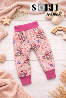 Dětské tepláčky - jednorožec, růžový náplet