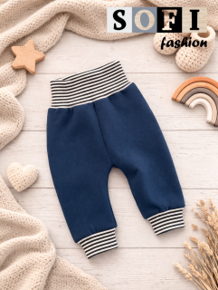 Dětské tepláčky - tm. Modré/náplet pruhovaný