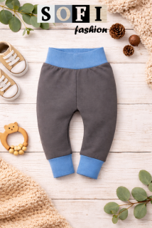 Dětské tepláčky - šedé/modrý náplet