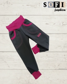 Zimni soft.kalhoty - tmavě  šedé, růžové naplety