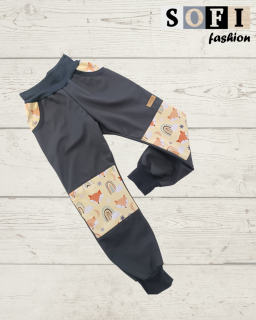 Zimni soft.kalhoty - černé/lištičky na sv.žluté