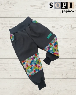 Zimni soft.kalhoty - černé/kostičky "minecraft"