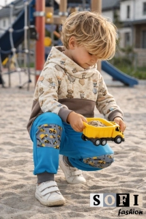 Zimni soft.kalhoty - modré s bagry na kolenou