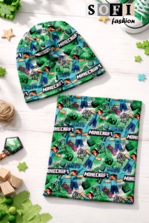 Dětská čepice a nákrčník - Minecraft styl