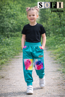 Letní dětské softshellové kalhoty - tyrkys/abstrakt