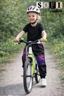 Letní dětské softshellové kalhoty - tyčerné/abstrakt duha