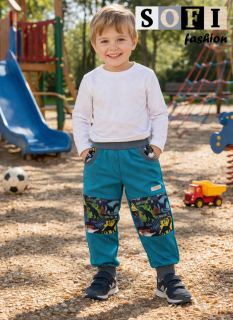 Letní dětské softshellové kalhoty - tyrkys/dino