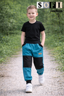 Letní dětské softshellové kalhoty - tyrkys/ černá kolena,kapsy