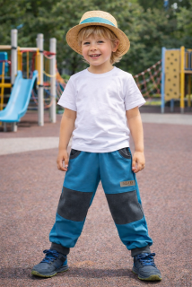 Letní dětské softshellové kalhoty - modré/šedá kolena,kapsy