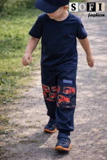 Letní dětské softshellové kalhoty - tm.modré/hasiči