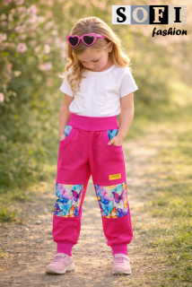 Letní dětské softshellové kalhoty - růžové/motýlci