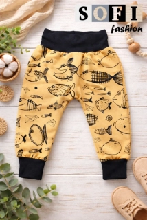 Dětské tepláčky s potiskem rybiček 🐟 | pohodlné bavlněné kalhoty pro děti 👶
