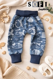 Dětské tepláčky s potiskem rybiček 🐟 | pohodlné bavlněné kalhoty pro děti 👶
