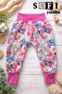Dětské tepláky s květinovým vzorem 🌸 | bavlněné pohodlné kalhoty pro holčičky 👶